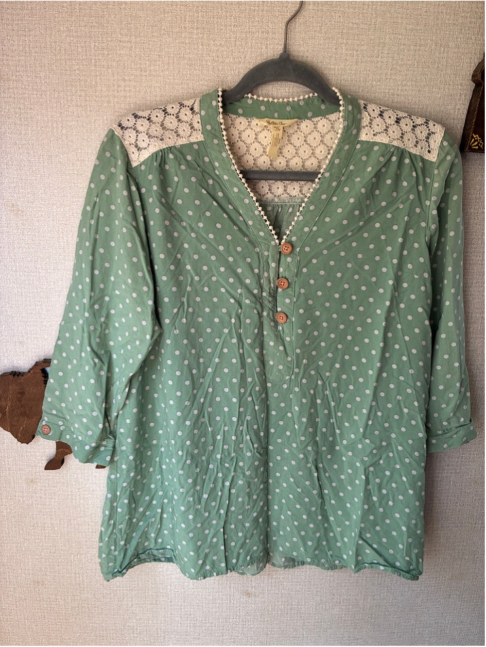 Women's Matilda Jane Polka Dot Blouse Size M Green White